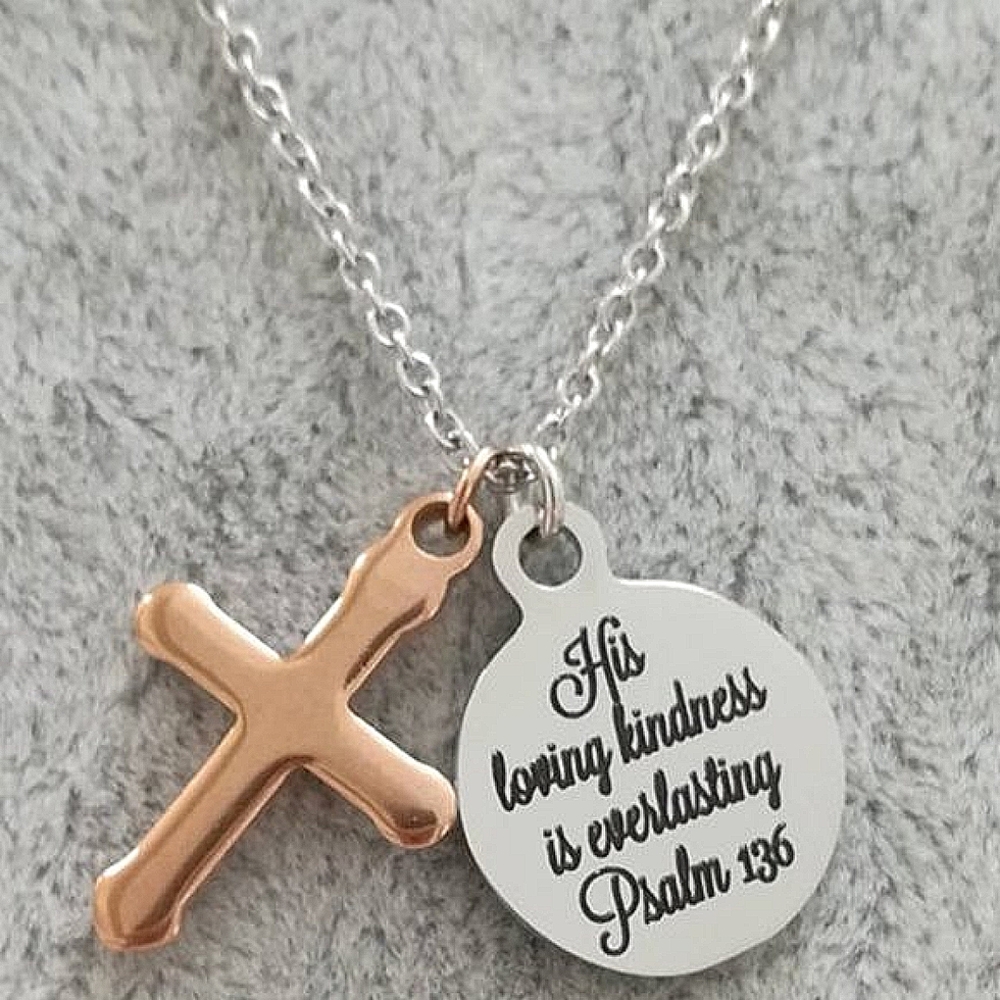 Rose Gold Christian Bible Verse Cross Necklace - Picture 1 of 4